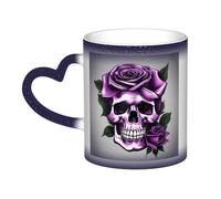 Tazza termica con stampa di teschio viola e rosa mistica, da nero a bianco, per caffè, tè, casa e ufficio