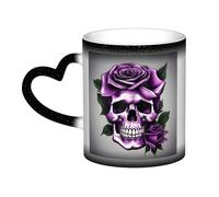 Tazza termica con stampa di teschio viola e rosa mistica, da nero a bianco, per caffè, tè, casa e ufficio