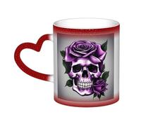 Tazza termica con stampa di teschio viola e rosa mistica, da nero a bianco, per caffè, tè, casa e ufficio