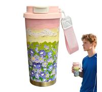 Tazza termica da 0,5 l, con motivo floreale, doppio sistema di idratazione, coperchio a prova di perdite, caldo, freddo, campeggio, feste, lavoro, casa