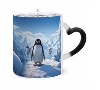 Tazza termica da 11 once con manico a forma di orecchio, motivo: pinguino, Antartide, ghiaccio, tazze in ceramica divertenti, tazze personalizzate, tazze da tè calde per regali da uomo e da donna.