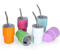 Tazza termica da 2 oz in acciaio inossidabile con cannuccia e coperchio colorato, mini tazza da vino freddo, carina e compatta in acciaio inossidabile per bar campeggio all'aperto e viaggi, confezione