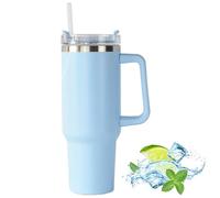 Tazza termica da 40 oz con cannuccia e manico, in acciaio inox a doppia parete con coperchio, tazza termica per auto, tazza da caffè per bevande calde e fredde, 1182 ml, blu