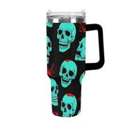 Tazza termica da uomo, grande tazza per ghiaccio in acciaio inossidabile, tazza portatile da viaggio con cannuccia per casa e ufficio, motivo: teschio di zombi rosso sangue di Halloween
