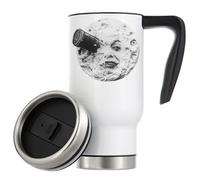 Tazza termica da viaggio con scritta "A Trip to the Moon Man in The Moon Space Rocket", 480 ml, colore: bianco