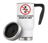 Tazza termica da viaggio con scritta "Friends Don't Let Friends Divide by Zero", divertente matematica, 480 ml, colore: bianco