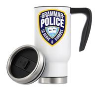 Tazza termica da viaggio con scritta "Grammar Police to Serve and Correct", regalo divertente, 480 ml, colore: bianco