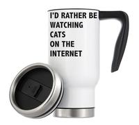 Tazza termica da viaggio con scritta "I would rather be watching Cats On The Internet", 480 ml, colore: bianco