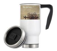 Tazza termica da viaggio con scritta in lingua inglese "We are Lost why Our Captain is a cat", divertente meme, 480 ml, colore: bianco
