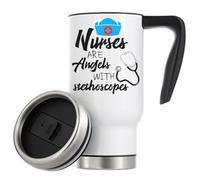 Tazza termica da viaggio con scritta "Nurses are Angels with Stethoscopes with stethoscopes" (480 ml), colore: bianco