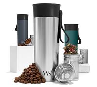 Tazza termica da viaggio termos caffè con tracolla e infusore per tè | 360ml thermos isolato | acciaio inox senza BPA, a doppia parete, chiusura sottovuoto + lavabile in lavastoviglie | tazzina da tè
