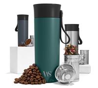 Tazza termica da viaggio termos caffè con tracolla e infusore per tè | 360ml thermos isolato | acciaio inox senza BPA, a doppia parete, chiusura sottovuoto | tazzina da tè & caffè riutilizzabile