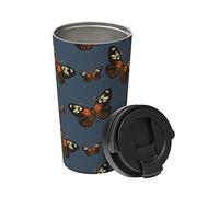 Tazza Termica Dark Blue And Butterfly Pattern Con Coperchi A Doppia Parete Isolata Sottovuoto Tazza Auto, Per Ghiaccio O Bevande Calde, Bevande, Ufficio, 17Oz
