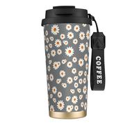 Tazza termica Gray Daisy Flower 316, 17 oz, in acciaio inossidabile, con coperchio anti-goccia, per bevande calde e fredde, per casa e all'aperto
