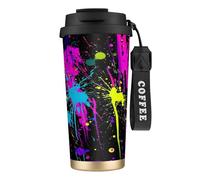 Tazza termica in acciaio inossidabile 316 con inchiostro a schizzi al neon da 17 once, con coperchio anti-goccia per bevande calde e fredde.