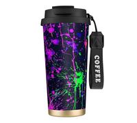 Tazza termica in acciaio inossidabile 316 con inchiostro a schizzi al neon da 17 once, con coperchio anti-goccia per bevande calde e fredde.