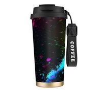 Tazza termica in acciaio inossidabile 316 con inchiostro a schizzi al neon da 17 once, con coperchio anti-goccia per bevande calde e fredde.