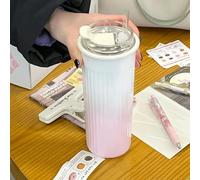 Tazza termica in acciaio inossidabile 316 di alto valore per le ragazze, una copertura a doppio scopo paglia diretta bere 500ml/17oz acqua portatile ufficio auto, cambiamento graduale di colore