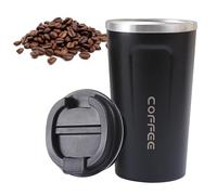 Tazza termica in acciaio inox, a doppia parete, da viaggio, per caffè, bevande, per caffè freddo e caldo, con coperchio a tenuta stagna (nero/500 ml)