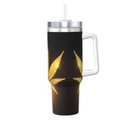 Tazza termica in acciaio inox con stampa di cannabis da 1180 ml, con manico e cannuccia, perfetta per viaggi e sport