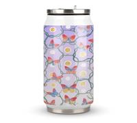 Tazza termica in acciaio inox con stampa labirinto, con coperchio e cannuccia, adatta per l'uso in auto, viaggi, fitness, attività all'aperto, bar, uffici, casa, ecc