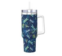 Tazza termica in acciaio inox con stampa libellula blu Ice Bully da 1,18 l, con manico e cannuccia, perfetta per viaggi e sport