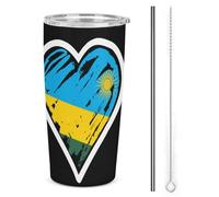 Tazza termica in acciaio inox da 20 once con bandiera del Ruanda e cuore, a doppia parete, con coperchio a cannuccia, per viaggi in auto, per uomini e donne, ideale come regalo per il caffè.