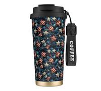 Tazza termica Patriotic Stars American Flag 316 da 17 once in acciaio inossidabile con coperchio anti-goccia per bevande calde e fredde