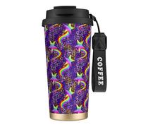 Tazza termica Pride Lgbtq Neon Stars Leopard 316, 17 oz, in acciaio inossidabile, con coperchio anti-rovesciamento, per bevande calde e fredde, per casa e all'aperto