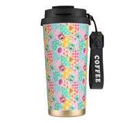 Tazza termica Summer Bee Anguria Fragola Fiore 316 da 17 oz in acciaio inossidabile Bicchiere da caffè Coperchio anti-goccia per bevande calde e fredde