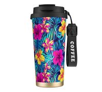 Tazza termica Tropical Hawaii Neon Palm Leav 316, 17 oz, in acciaio inossidabile, con coperchio anti-goccia, per bevande calde e fredde, per casa e all'aperto