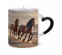 Tazza trasformabile con cavalli che corrono nella sabbia, 11 once, tazza da caffè con manico a forma di orecchio, divertenti tazze in ceramica, tazze personalizzate, tazze da tè calde per regali da