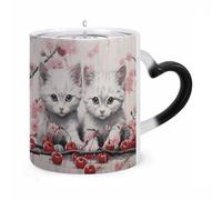Tazza trasformabile con gatto e ciliegia, 11 once, tazza da caffè con manico a forma di orecchio, divertenti tazze in ceramica, tazze personalizzate, tazze da tè calde per regali da uomo e donna.