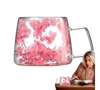 Tazza Trasparente Con Fiori - In A Doppia Parete Elegante Isolante Birrerie | Supporto Per Caffè Da 200 Ml Con Manico, Tè Floreale Tè Pescatore Ciotola Re