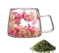 Tazza Trasparente Con Fiori - In A Doppia Parete Elegante Isolante Birrerie | Supporto Per Caffè Da 200 Ml Con Manico, Tè Floreale Tè Pescatore Ciotola Re