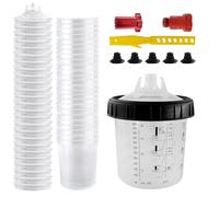 Tazza usa e getta per miscelare vernice spray da 600 ml con 20 fodere per tazze e sistema di coperchi, anello di fissaggio, tappi e 2 adattatori per tazza per pistola a spruzzo ad aria