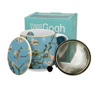 Duo Tazza con infusore e coperchio in porcellana New Bone China - Mandorlo in fiore, design artistico ispirato a Van Gogh, ideale per tè e infusioni Porcelain