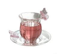 Tazza verticale in vetro a coste rosa decorazione farfalla fiore tazza per caffè, succo acqua lavabile in lavastoviglie diametro 70 mm