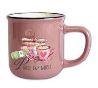 Tazza vintage rosa antico con scritta T183 "Pause für mich″ Tazza con motivo regalo per la lettura, lana retrò in ceramica, 330 ml