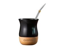 Tazza Yerba Mate in ceramica da 226,8 g con base in legno originale, include zucca Mate, cannuccia Bombilla e spazzola per la pulizia, perfetta per Yerba Mate tradizionale e tazza in stile moderno