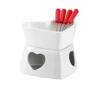 tazzaa Per Fonduta Di Cioccolato - Scaldavivande Antiaderente Resistente Al Calore, Set Di Tazze Per Fonduta In Ceramica Con 4 Forchette | Per Formaggio, Marshmallow, Dessert, Cioccolato, Imm