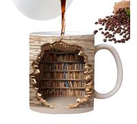 Tazze a libro per lettori, caffè, latte e acqua | Tazza da caffè con motivo piatto 2D con libri, per donne, uomini, lettori, club di letteratura, casa, cucina, caffetteria