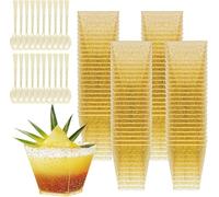 Tazze Bicchieri Da Dessert, 50 Pezzi 60ml/2oz Gold Mini Plastica Coppette Da Dessert con Cucchiai Ciotoline per Riutilizzabili Tazze da dessert per Budini, Mousse,Compleanni,Matrimoni