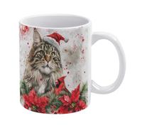 Tazze Caffe Christmas Cat Maine Coon Cat Wearing Santa Hats Durevole Tazze Colazione Colorata Tazza In Porcellana Per Quotidiano Latte Thè