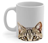 Tazze Caffe Curious Mackerel Tabby Cat Peeking Look Out Con Manico Tazze Colorata Tazza Da Tè Per Latte Anniversario Thè