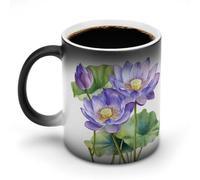 Tazze che cambiano colore con fiori di loto viola e foglie verdi, tazze da caffè in ceramica che cambiano colore con il calore, tazze da tè originali, divertenti tazze d'acqua per casa e ufficio, 11 o