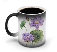 Tazze che cambiano colore con fiori di loto viola e foglie verdi, tazze da caffè in ceramica che cambiano colore con il calore, tazze da tè originali, divertenti tazze d'acqua per casa e ufficio, 11 o