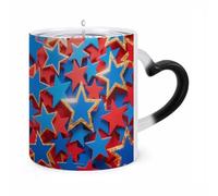 Tazze che cambiano colore, tazze da caffè termosensibili con stelle blu e rosse americane, novità in ceramica con manico, tazze magiche, bicchieri da caffè che cambiano temperatura per donne e uomi