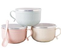 Tazze Da 25 Once Con Coperchio, Ciotola Resistente Al Calore In Acciaio Inossidabile A Doppio Strato, Tazze For Zuppa Natalizia Con Manici E Coperchi(3pcs)