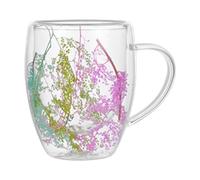 Tazze da caffè a doppia parete con fiori secchi, bicchieri termici da caffè isolati da 350 ml, tazze creative in trasparente con manico, o bevande calde e fredde, regalo anche per donne